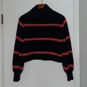 Velvet knit cropped turtleneck sweater